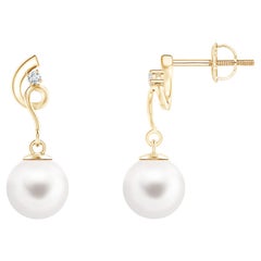 Freshwater Cultured Pearl Twist Earrings with Diamond in 14K Yellow Gold
