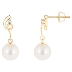 Freshwater Cultured Pearl Twist Earrings with Diamond in 14K Yellow Gold