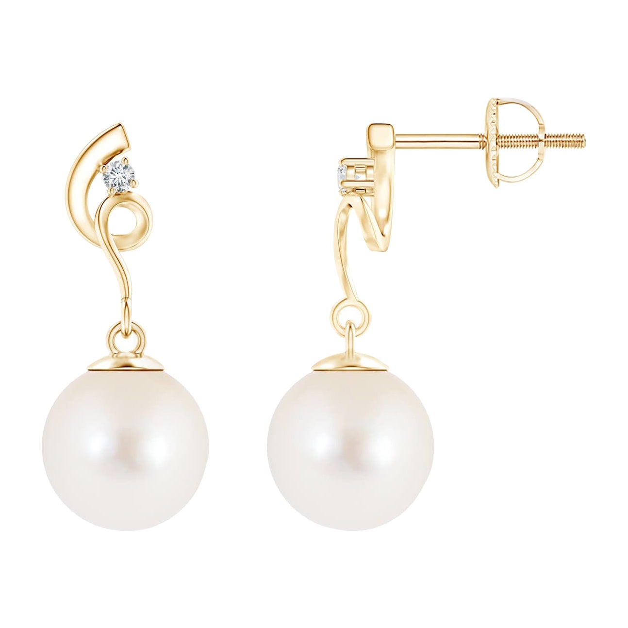 Freshwater Cultured Pearl Twist Earrings with Diamond in 14K Yellow Gold