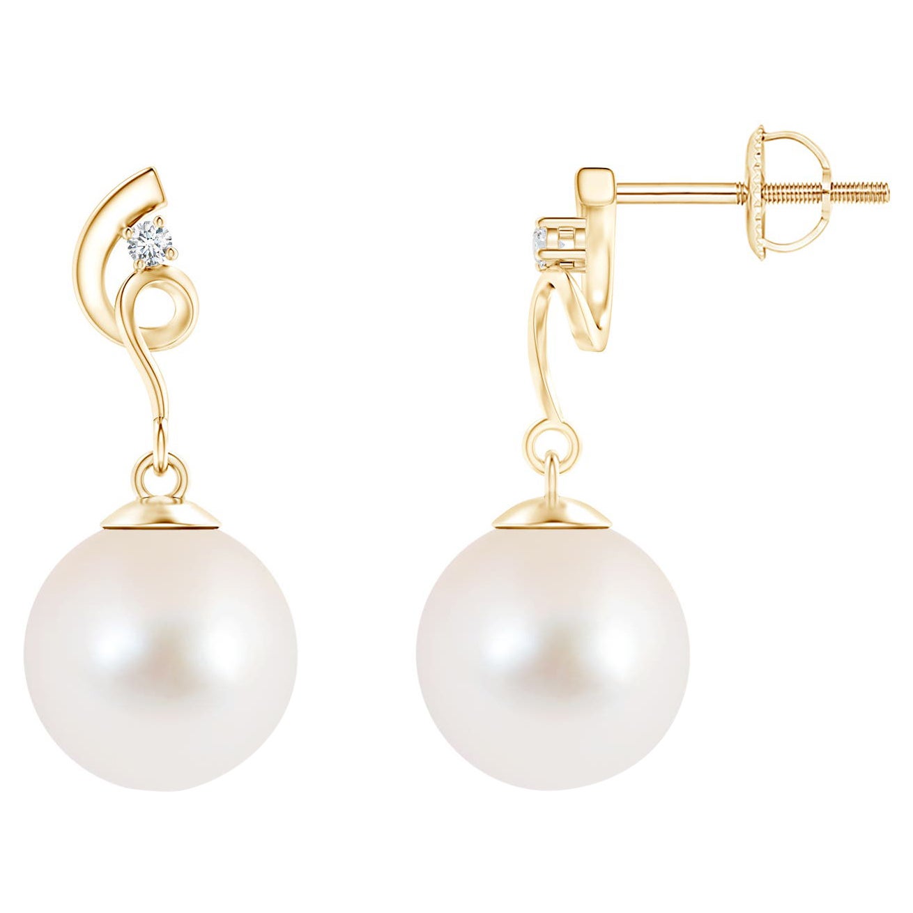Freshwater Cultured Pearl Twist Earrings with Diamond in 14K Yellow Gold For Sale