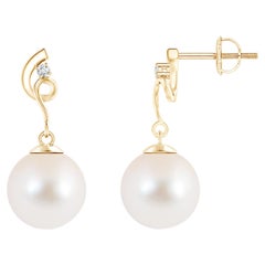 Freshwater Cultured Pearl Twist Earrings with Diamond in 14K Yellow Gold