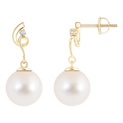 Orecchini a tortiglione di perle d'acqua dolce coltivate con diamante in oro giallo 14K