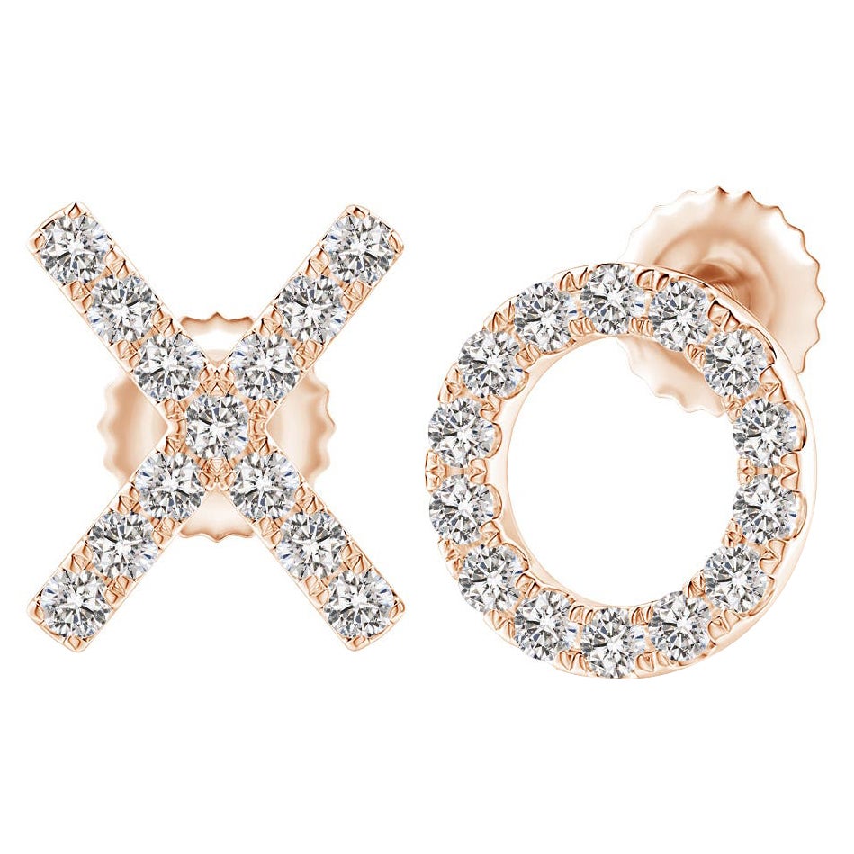 Natural Diamond XO Stud Earrings in 14K Rose Gold (0.2cttw  Color-I-J) For Sale