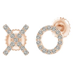 Clous d'oreilles XO en or rose 14 carats avec diamants naturels (0,08 cttw Couleur-K Clarté-I3)