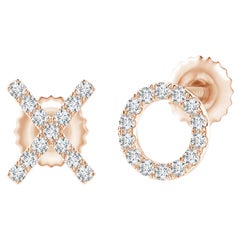 Clous d'oreilles XO en or rose 14 carats avec diamants naturels (0,08 cttw Couleur-G Clarté-VS2)