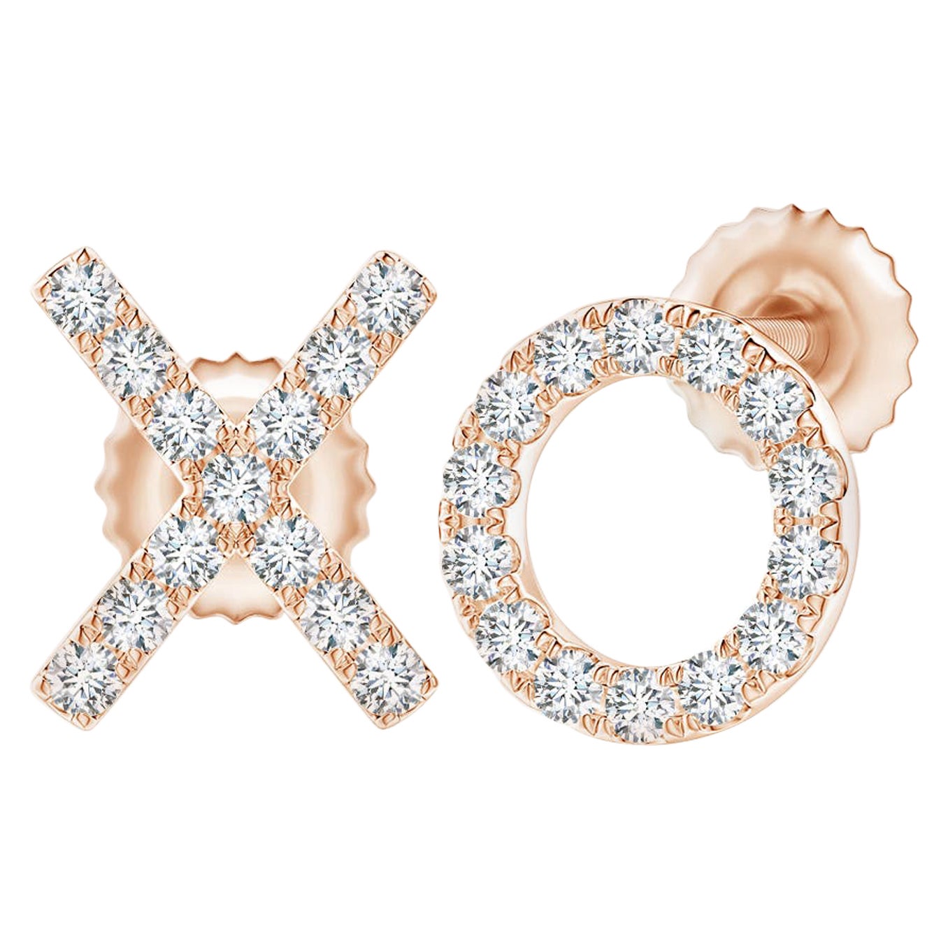 Natural Diamond XO Stud Earrings in 14K Rose Gold (0.17cttw Color-G Clarity-VS2) For Sale
