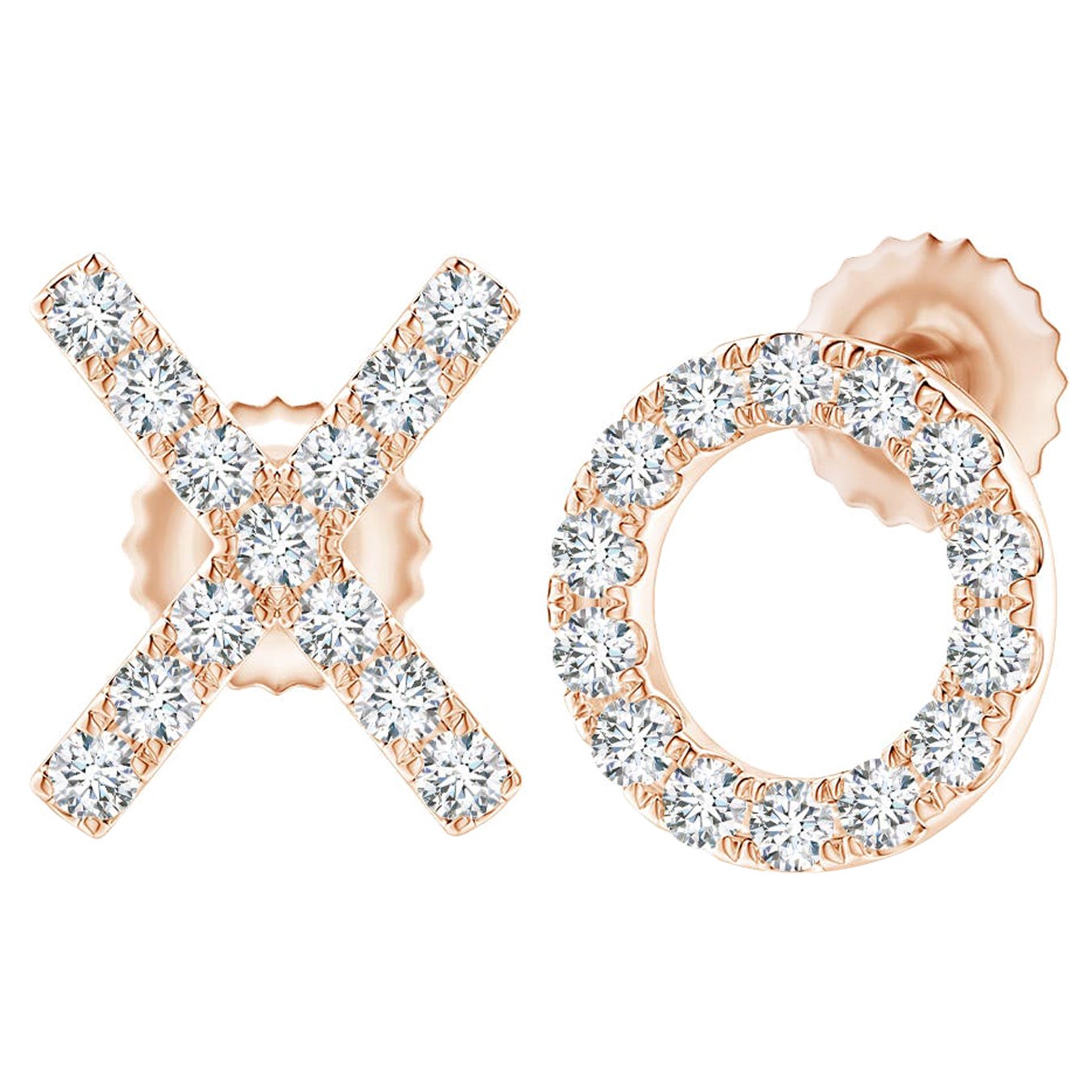 Natürlicher Diamant XO Ohrstecker aus 14K Roségold (0.2cttw Farbe-G Reinheit-VS2) im Angebot