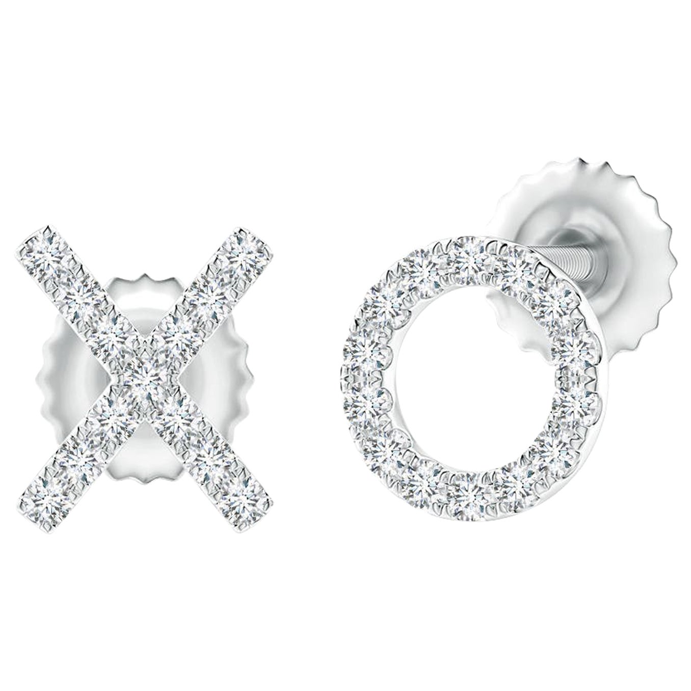 Natural Diamond XO Stud Earrings in 14K White Gold (0.08cttw Color-G Clarity-VS2 For Sale