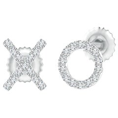 Clous d'oreilles XO en or blanc 14 carats avec diamants naturels (0,08 cttw Couleur-G Clarté-VS2