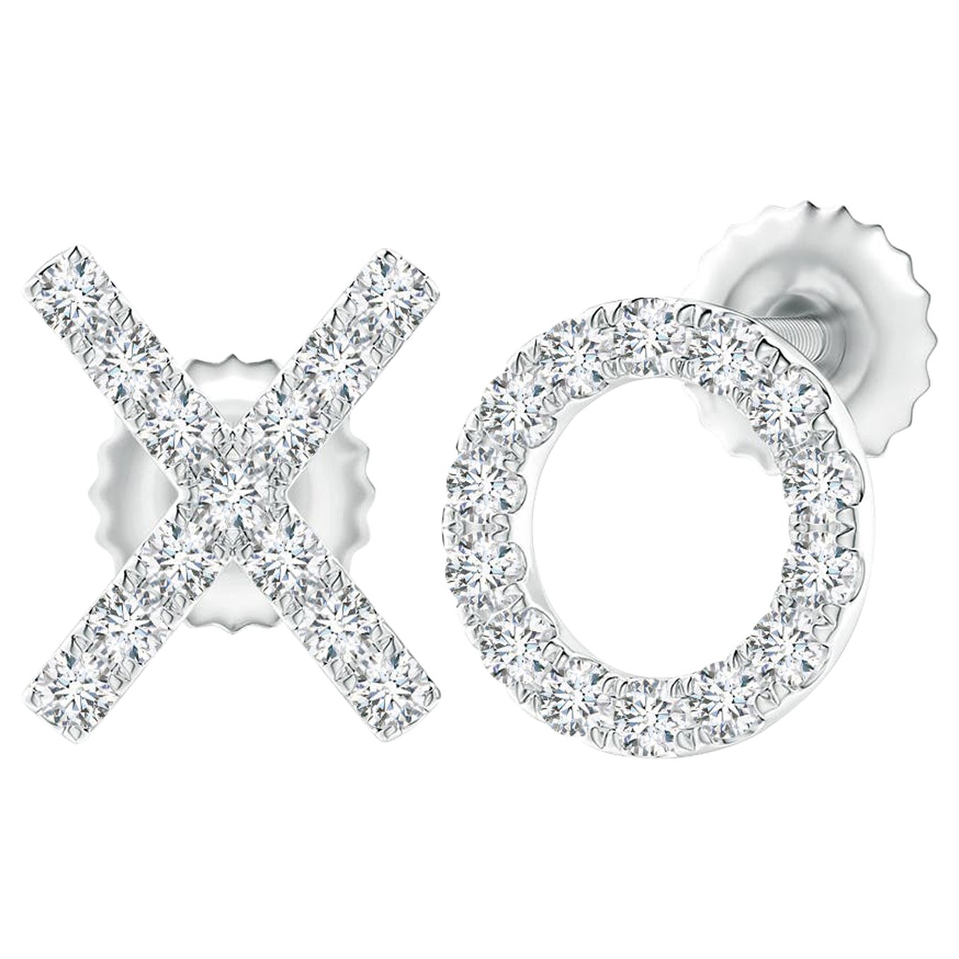 Natural Diamond XO Stud Earrings in 14K White Gold (0.17cttw Color-G Clarity-VS2 For Sale
