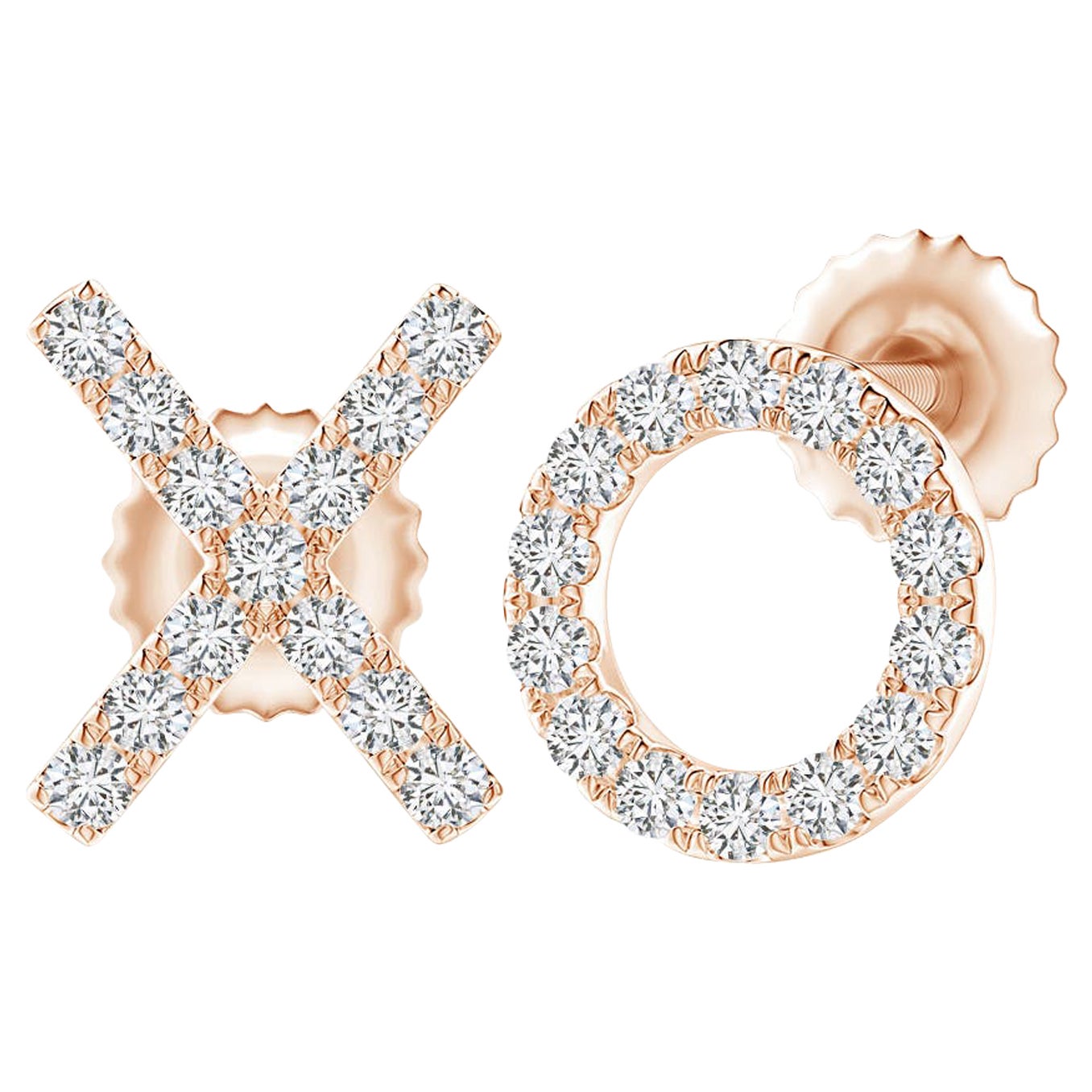 Clous d'oreilles XO en or rose 14 carats avec diamants naturels (0,17 cttw Couleur-H Clarté-SI2)