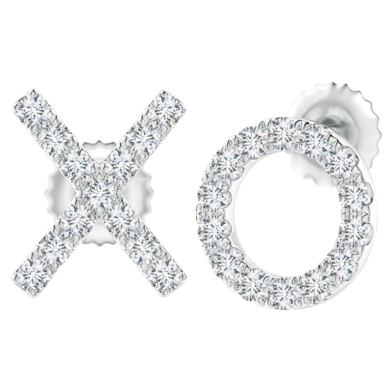 Natural Diamond XO Stud Earrings in 14K White Gold (0.2cttw Color-G Clarity-VS2) For Sale