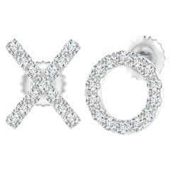 Clous d'oreilles XO en or blanc 14 carats avec diamants naturels (0,2 cttw Couleur-G Clarté-VS2)