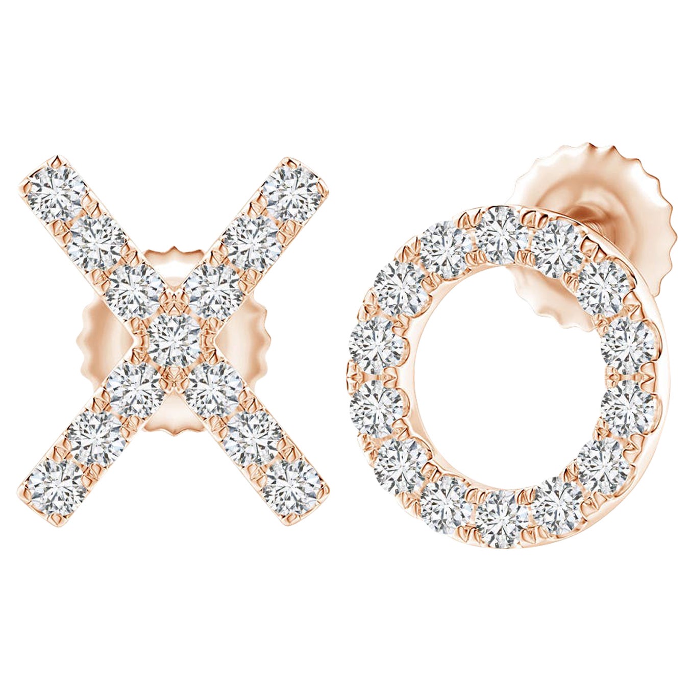 Clous d'oreilles XO en or rose 14 carats avec diamants naturels (0,2 cttw Couleur-H Clarté-SI2)