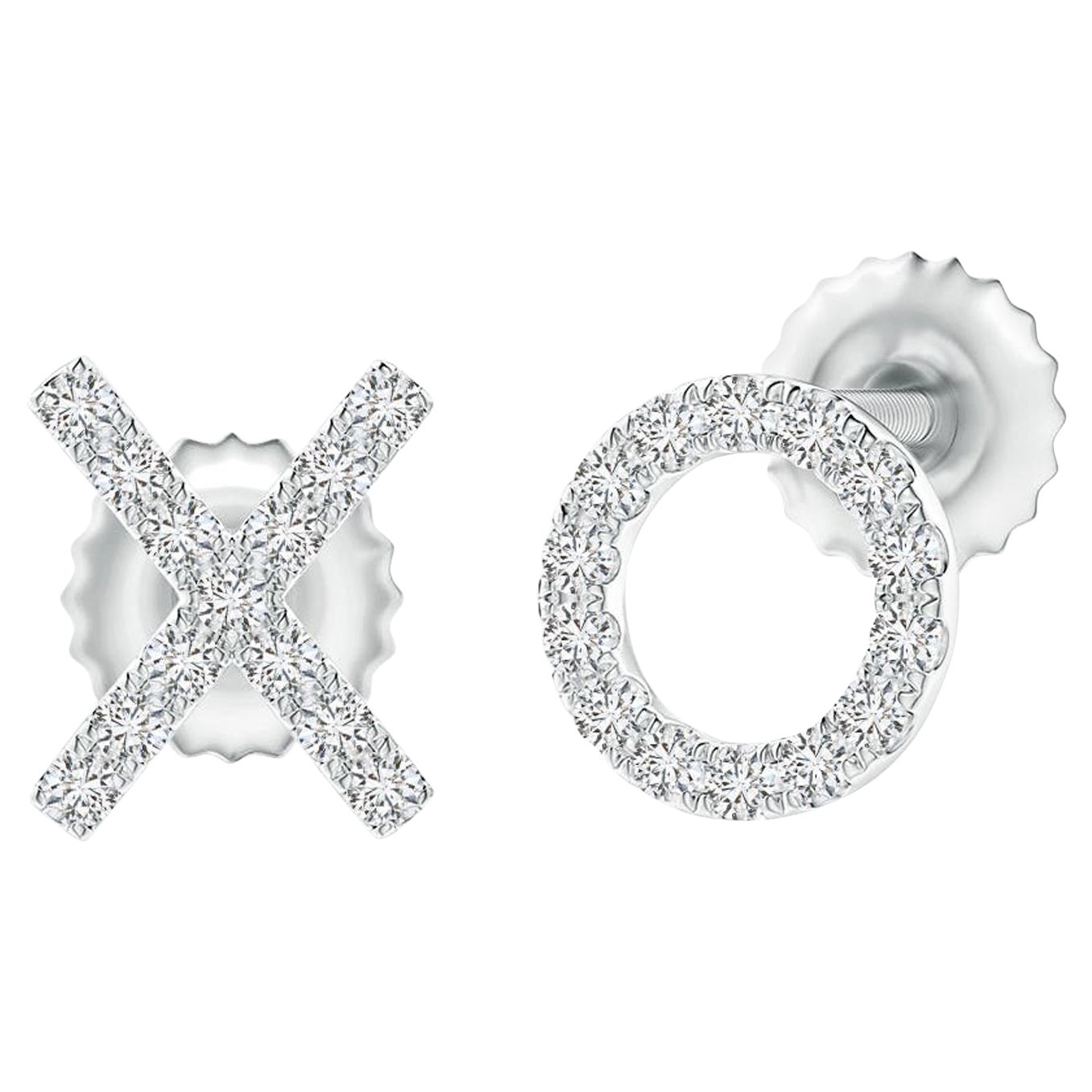 Pendientes de diamante natural XO en oro blanco de 14 quilates (0,07 ct Color-H Claridad-SI2)