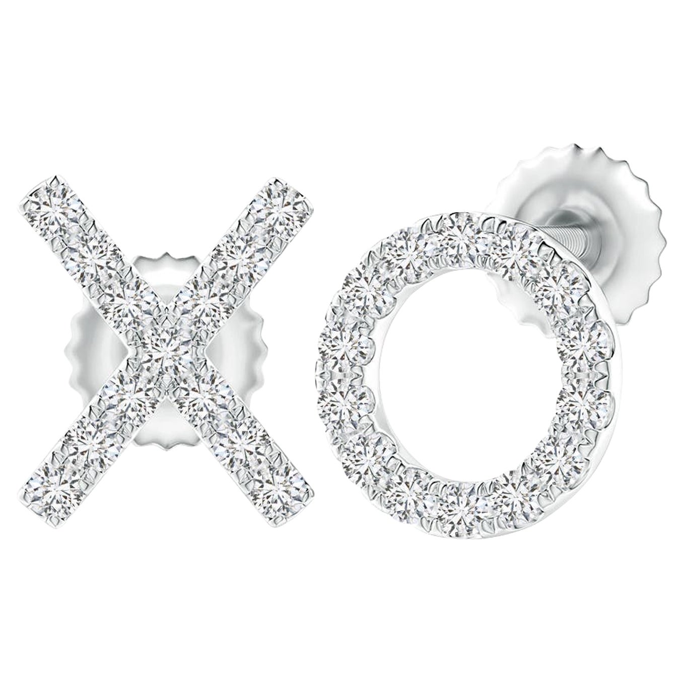 Clous d'oreilles XO en or blanc 14 carats avec diamants naturels (0,17 cttw Couleur-H Clarté-SI2 en vente