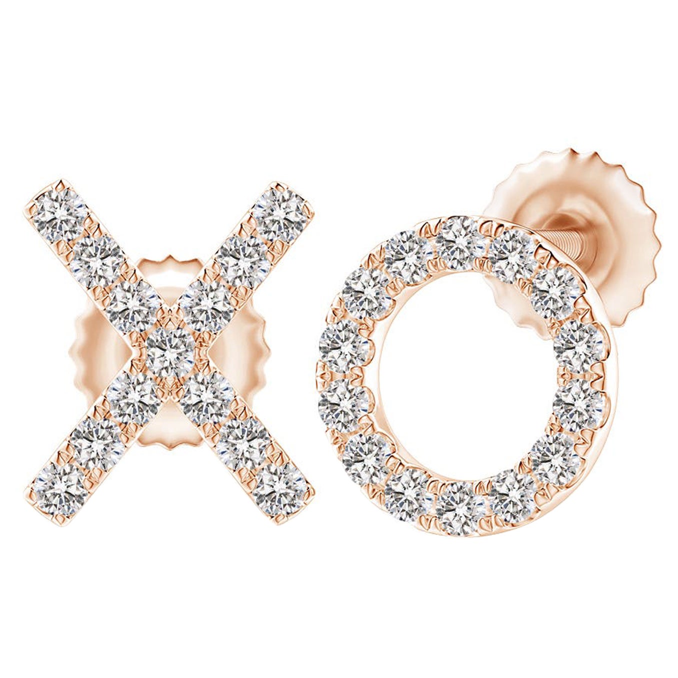 Natural Diamond XO Stud Earrings in 14K Rose Gold (0.17cttw  Color-I-J) For Sale