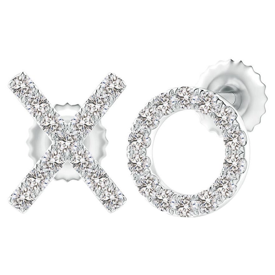 Natural Diamond XO Stud Earrings in 14K White Gold (0.17cttw  Color-I-J) For Sale