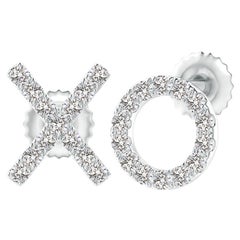 Clous d'oreilles XO en or blanc 14 carats avec diamants naturels (0,17 cttw)  I+I-J)