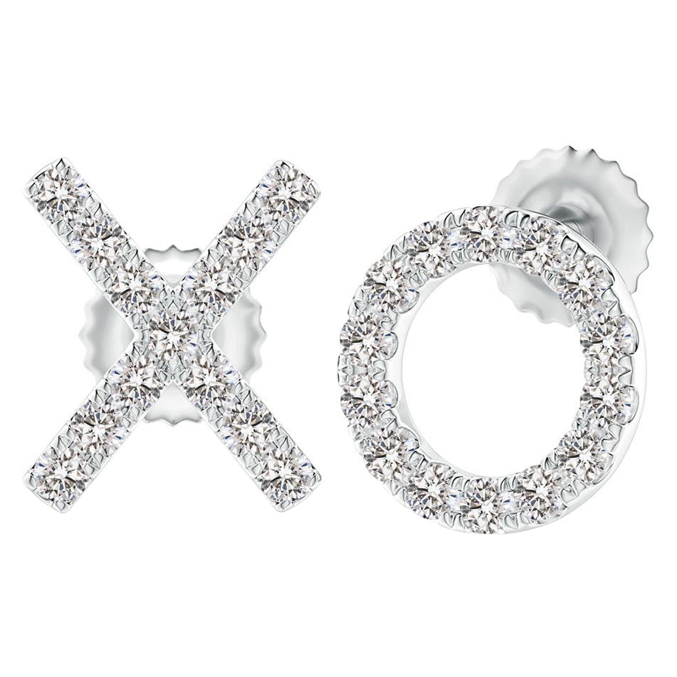 Natural Diamond XO Stud Earrings in 14K White Gold (0.2cttw Color-I-J) For Sale