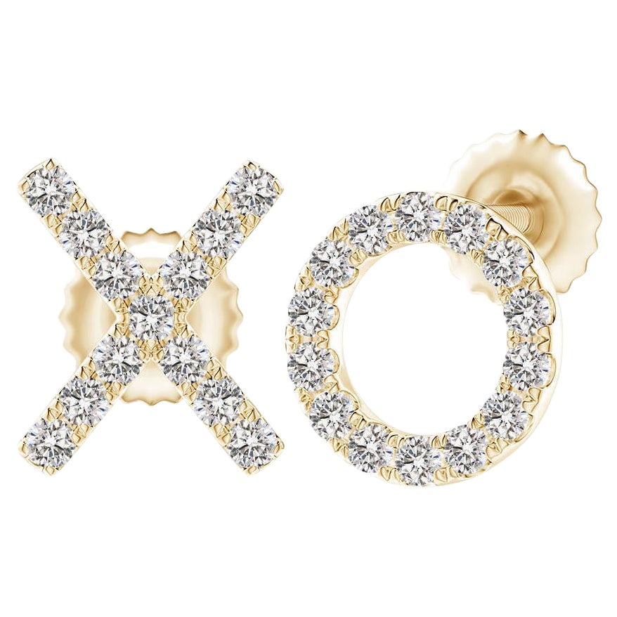 Natural Diamond XO Stud Earrings in 14K Yellow Gold (Size-1.1mm  Color-I-J) For Sale