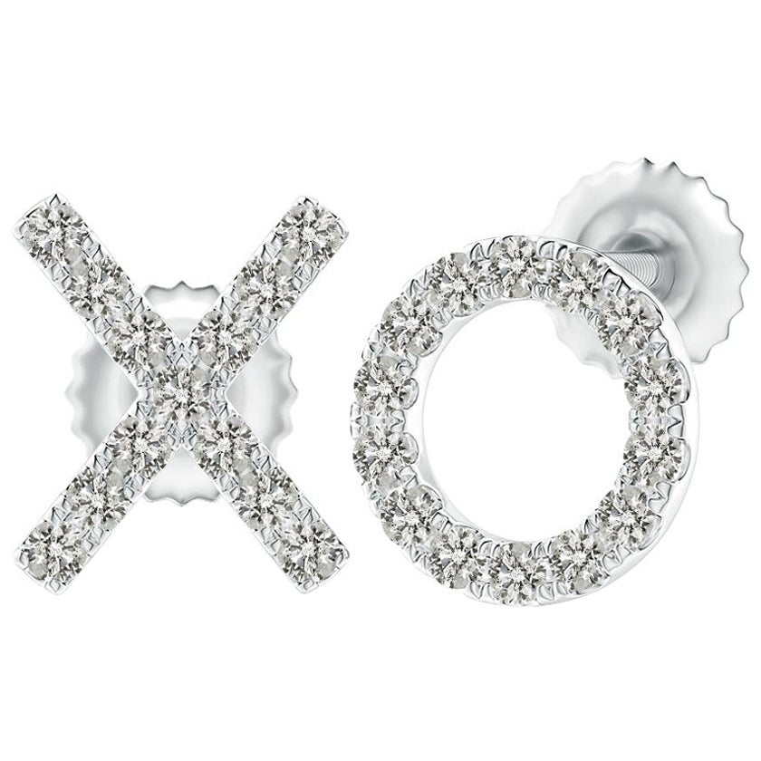Natural Diamond XO Stud Earrings in 14K White Gold (Size-1.1mm  Color-K) For Sale