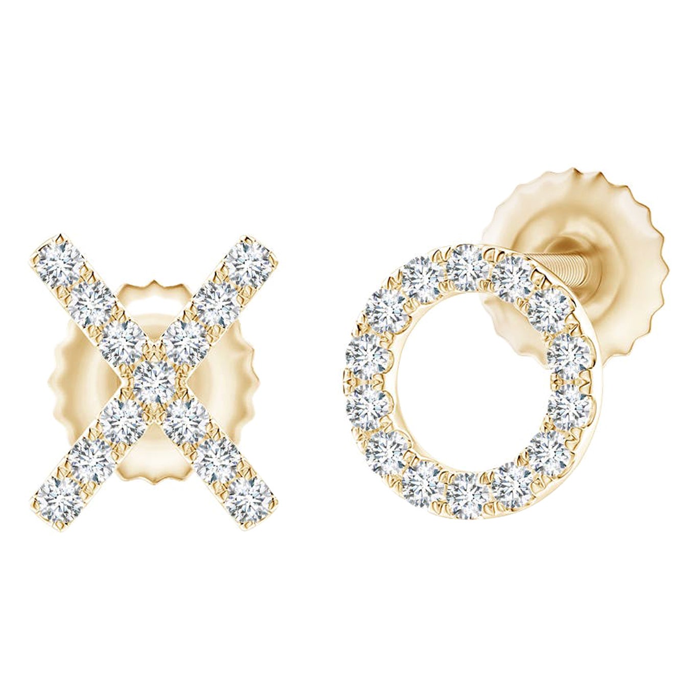Natural Diamond XO Stud Earrings in 14K Yellow Gold (Size-0.9mm  Color-G)