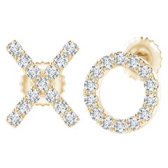 Clous d'oreilles XO en or jaune 14 carats avec diamants naturels (0,2 cttw Couleur-G Clarté-VS2