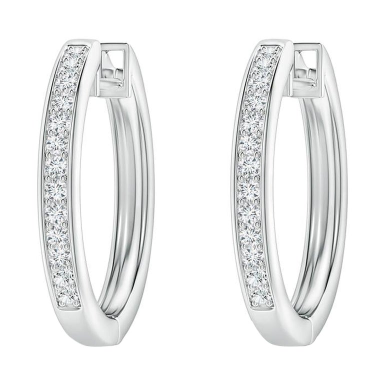 Natural Diamond Hoop Earrings in Platinum (0.07cttw Color-G Clarity-VS2) For Sale