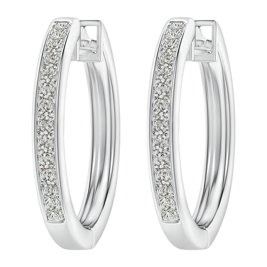Natural Diamond Hoop Earrings in Platinum (0.2cttw Color-K Clarity-I3) For Sale