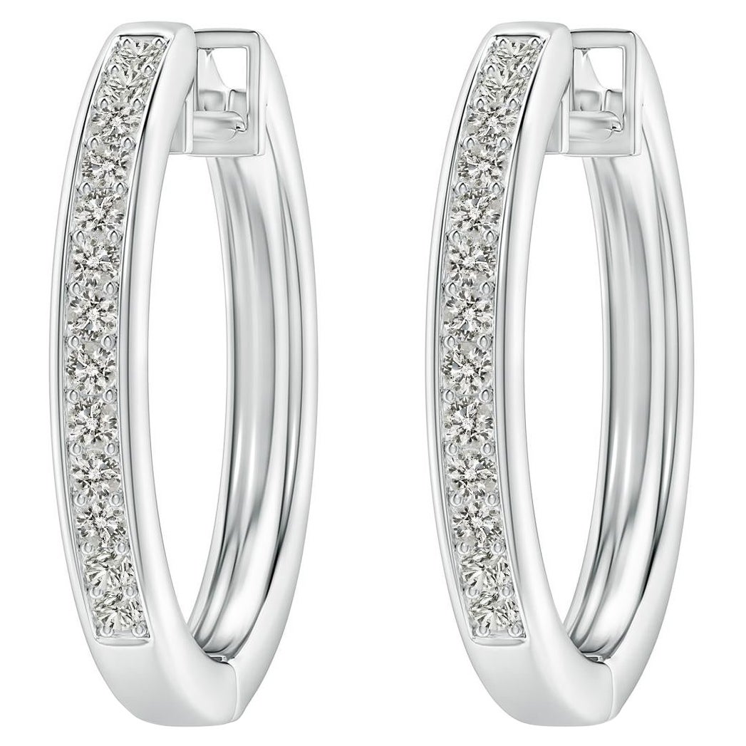 Natural Diamond Hoop Earrings in 14K White Gold (0.5cttw Color-K Clarity-I3) For Sale