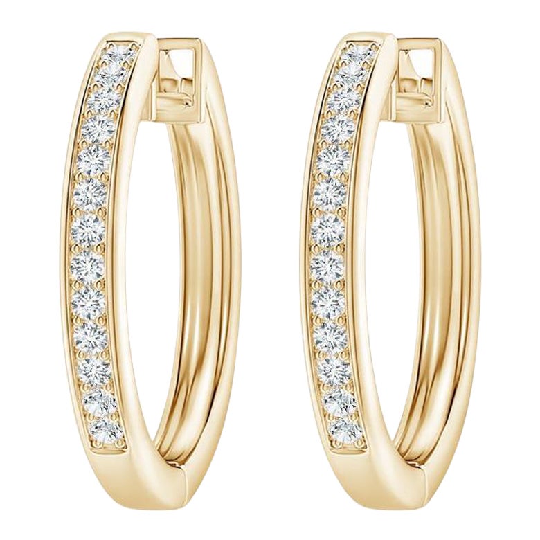 Natural Diamond Hoop Earrings in 14K Yellow Gold (0.07cttw Color-G Clarity-VS2)