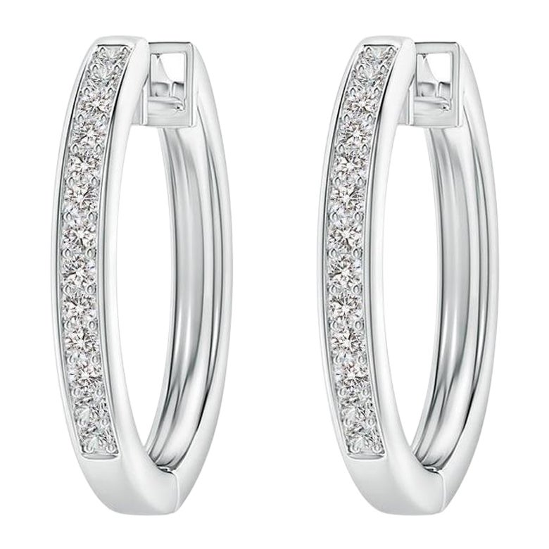 Natural Diamond Hoop Earrings in 14K White Gold 0.07cttw Color-I-J Clarity-I1-I2