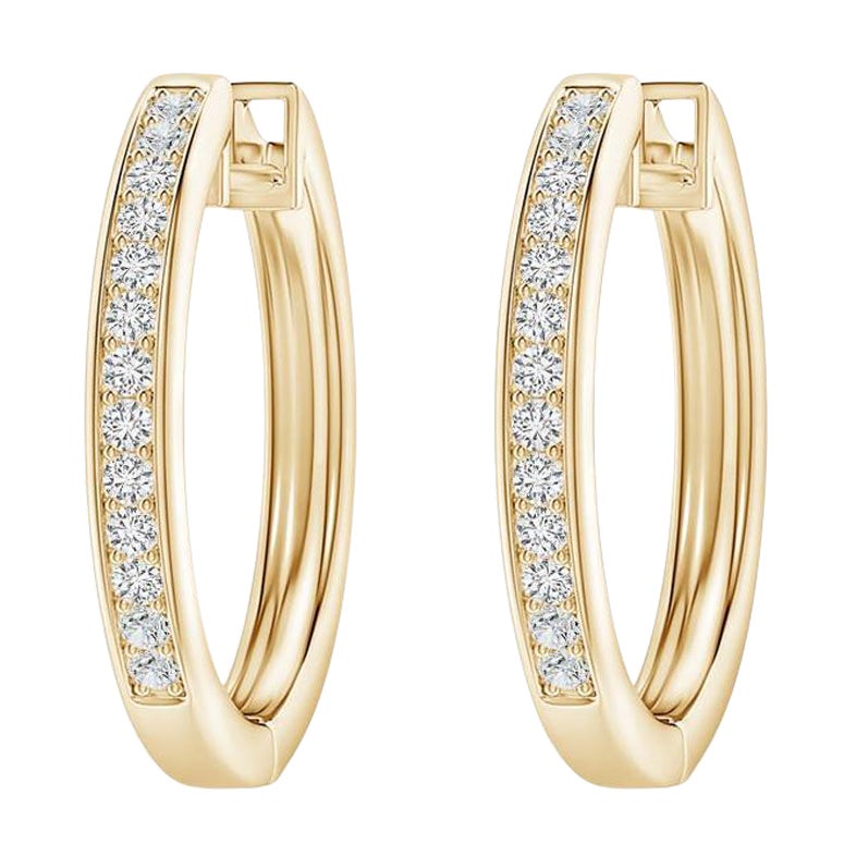 Natural Diamond Hoop Earrings in 14K Yellow Gold (0.07cttw Color-H Clarity-SI2)