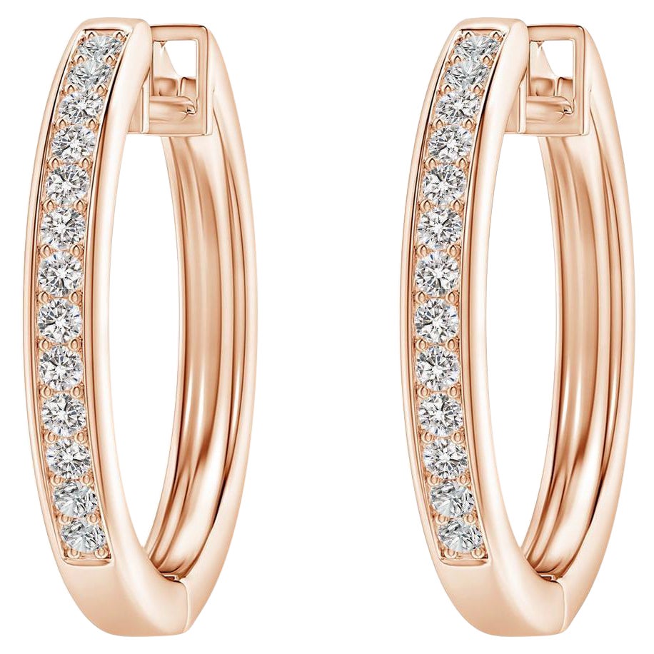 Natural Diamond Hoop Earrings in 14K Rose Gold(0.33cttw Color-I-J Clarity-I1-I2)