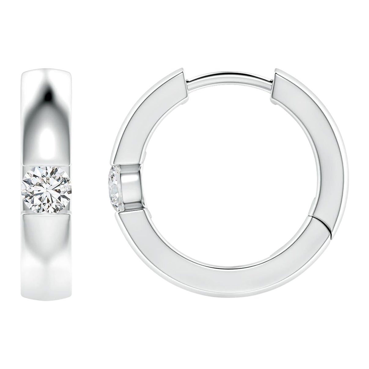 Natural Round Diamond Hoop Earrings in Platinum (Size-3mm, Color-H)