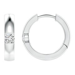 Boucles d'oreilles créoles en platine avec diamant rond naturel de 3 mm, couleur H