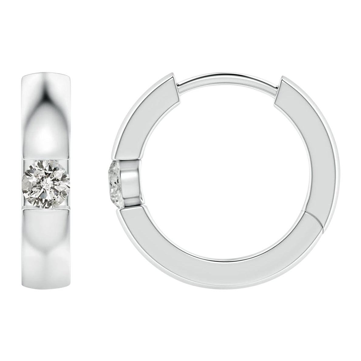 Natural Round Diamond Hoop Earrings in Platinum (Size-2.5mm, Color-K)
