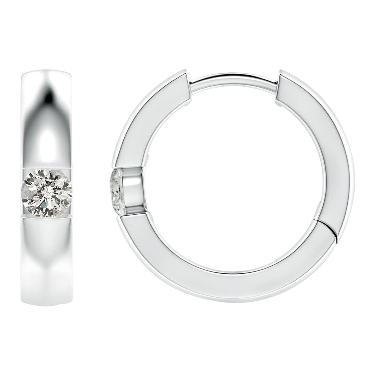 Natural Round Diamond Hoop Earrings in Platinum (Size-3mm, Color-K)