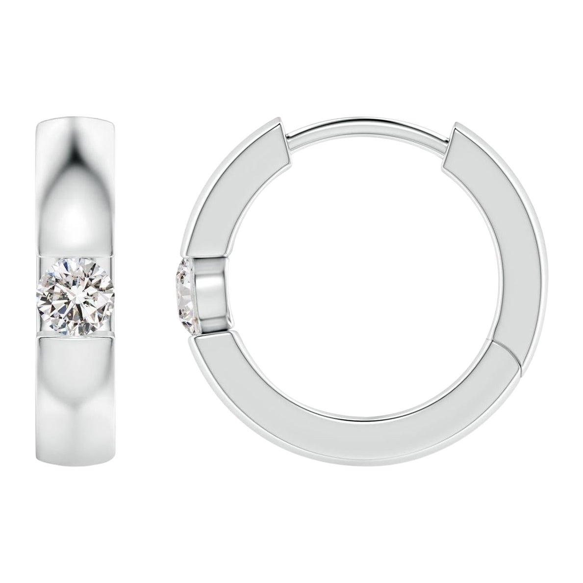 Natural Round Diamond Hoop Earrings in Platinum (Size-2.5mm, Color-I-J)