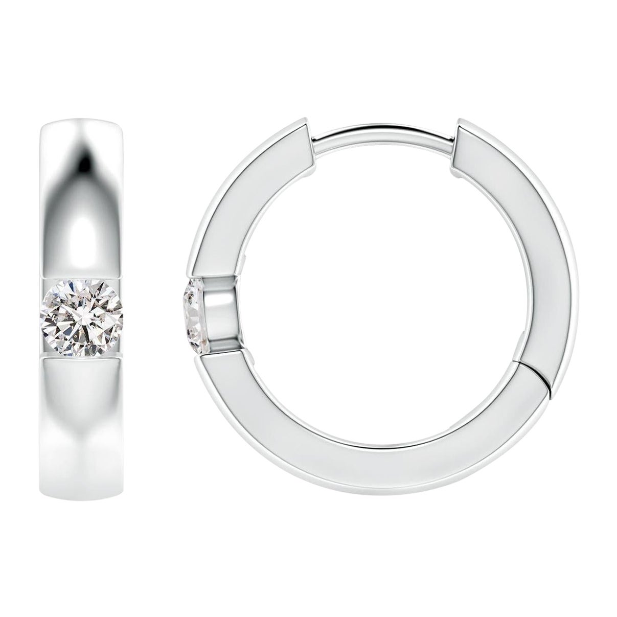 Natural Round Diamond Hoop Earrings in Platinum (Size-3mm, Color-I-J)