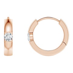 Natural Round Diamond Hoop Earrings in 14K Rose Gold (Size-2mm, Color-G)