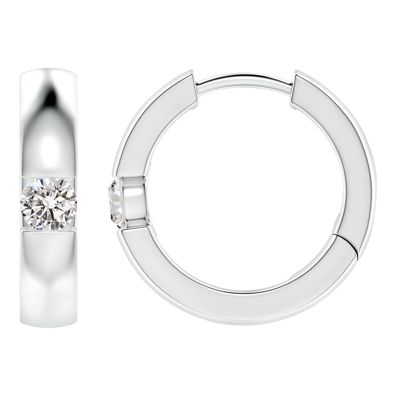 ANGARA Natural Round 0.15ct Diamond Hoop Earrings in Platinum (Color-I-J) For Sale