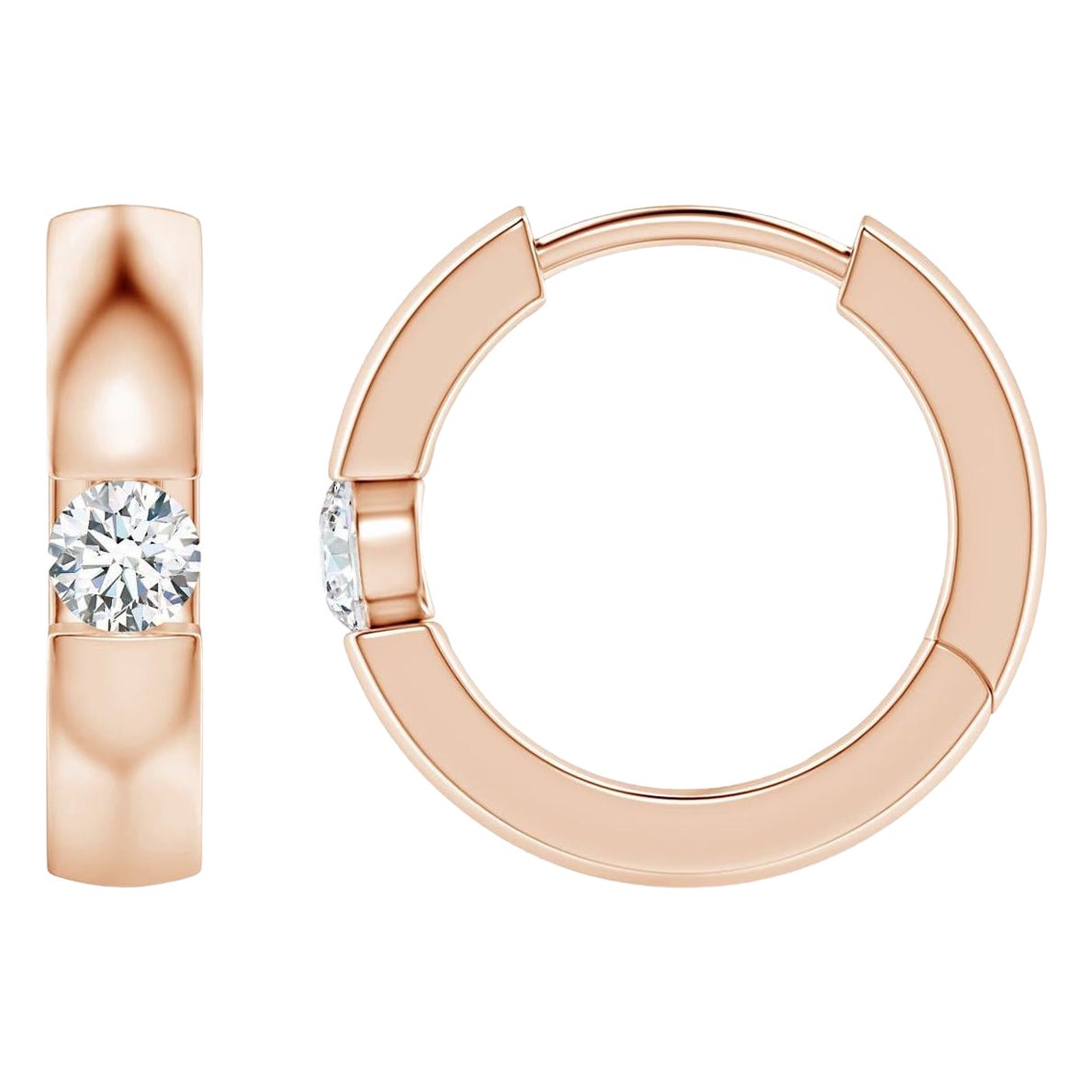 Natural Round Diamond Hoop Earrings in 14K Rose Gold (Size-2.5mm, Color-G) For Sale