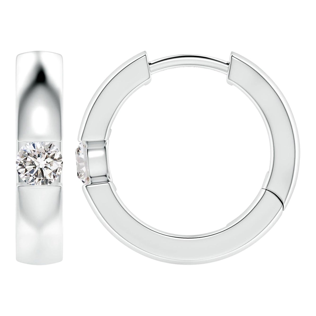 ANGARA Natural Round 0.23ct Diamond Hoop Earrings in Platinum (Color-I-J) For Sale