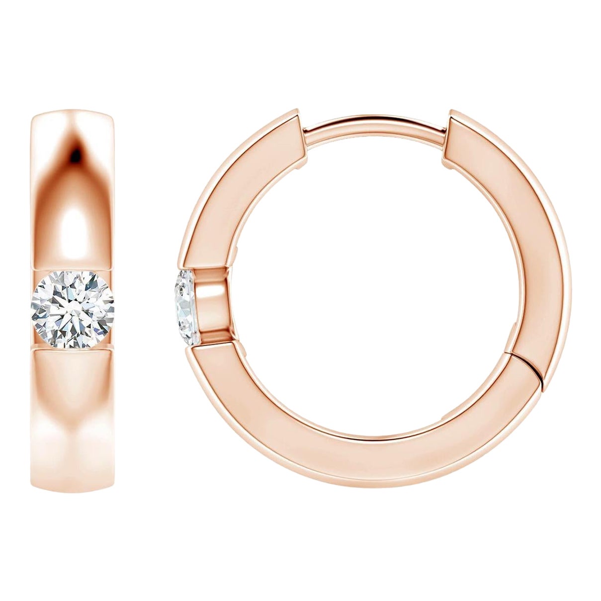 Natural Round Diamond Hoop Earrings in 14K Rose Gold (Size-3mm, Color-G)