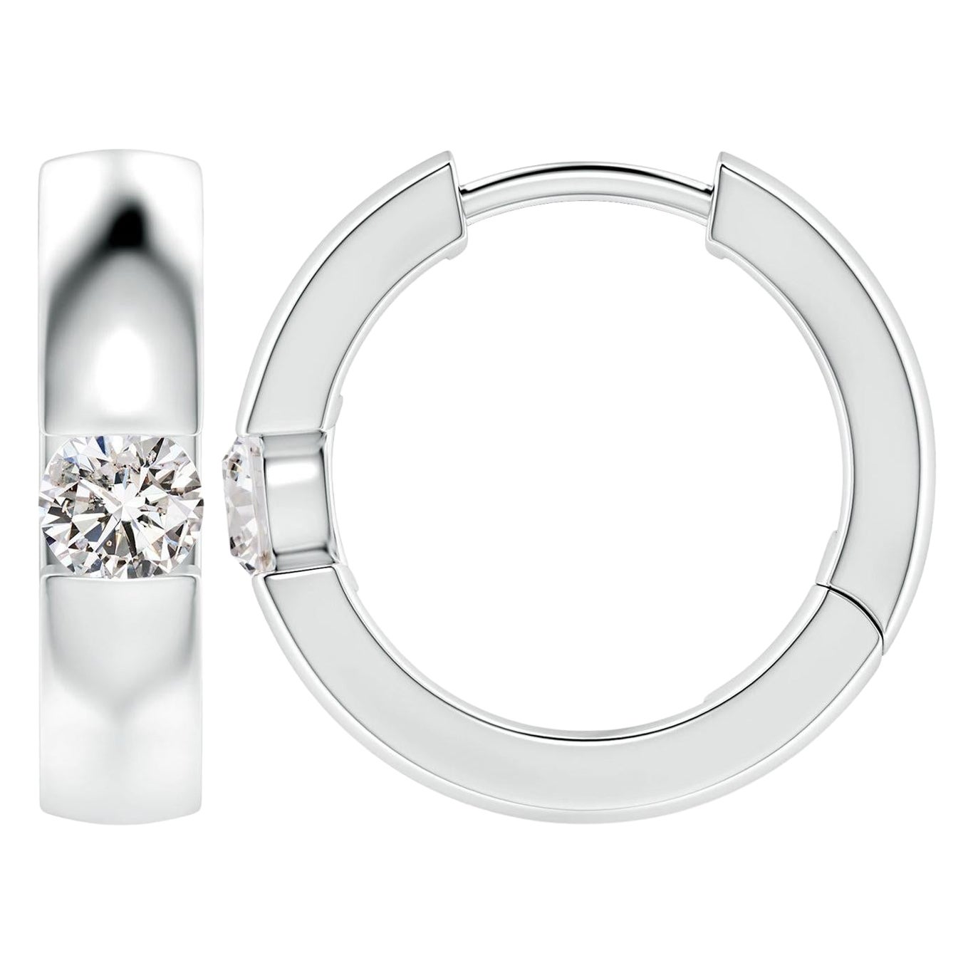 ANGARA Natural Round 0.35ct Diamond Hoop Earrings in Platinum (Color-I-J) For Sale