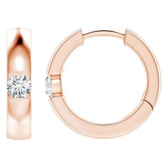 Pendientes de aro de diamante redondo natural ANGARA de 0,15 ct en oro rosa de 14 quilates (Color-G)