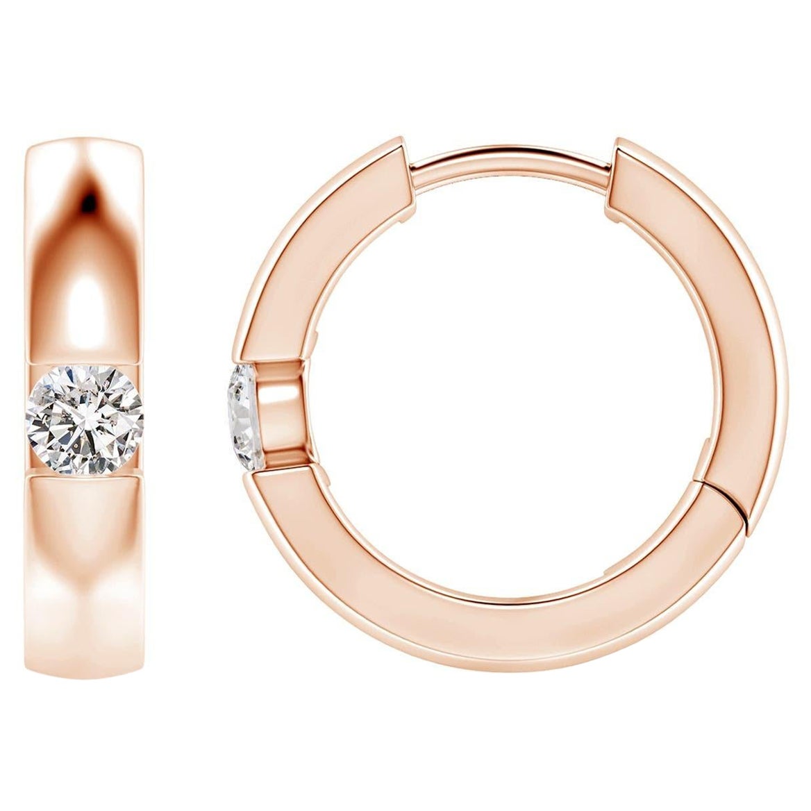 Natural Round Diamond Hoop Earrings in 14K Rose Gold (Size-3mm, Color-I-J) For Sale
