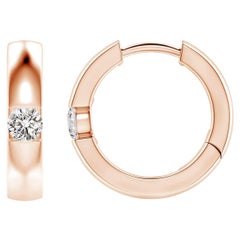 Natural Round Diamond Hoop Earrings in 14K Rose Gold (Size-3mm, Color-I-J)
